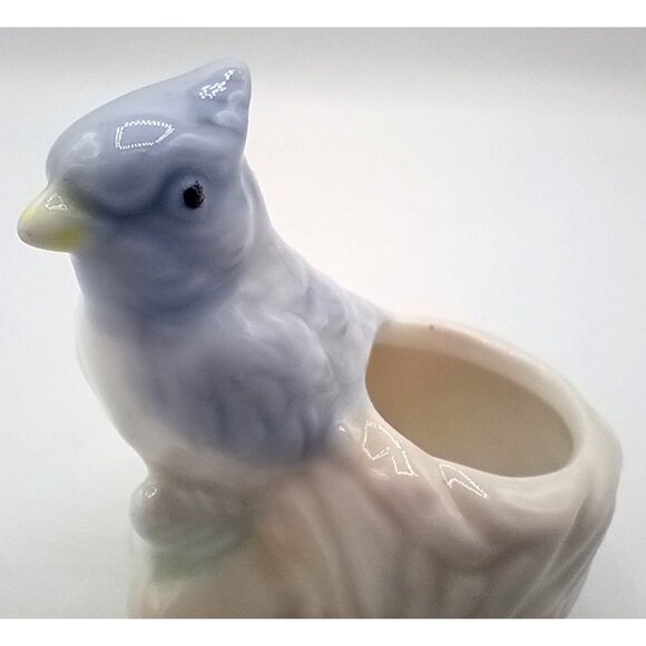 Blue Jay Toothpick Holder Vintage Porcelain 2.25 In Miniature Bird Nest Decor - Picture 6 of 16